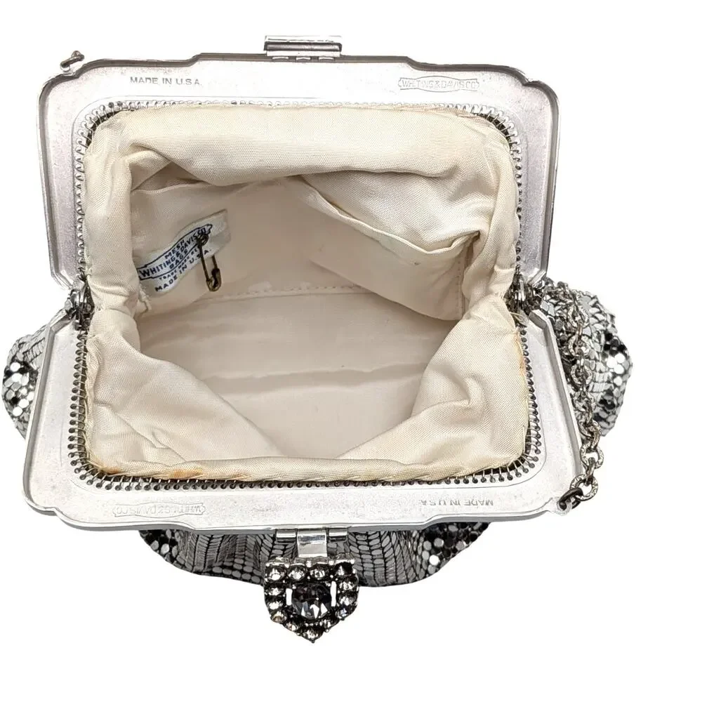 WHITING & DAVIS Vintage Mesh Purse Women's 5in Silver Tone Evening Original Box